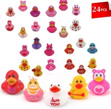 24Pcs Valentine's Day Ducks Rubber Small Rubber Duck Bath Tub Decor Party Gifts