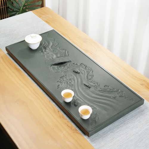 Wujinshi Tea Tray Green Stone Tea Table Sea of tea Embossed Drain Tea Tray - Picture 15 of 18