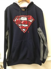Men's DC Comics Superman Logo Pull Over Hoodie Blue gray M Medium