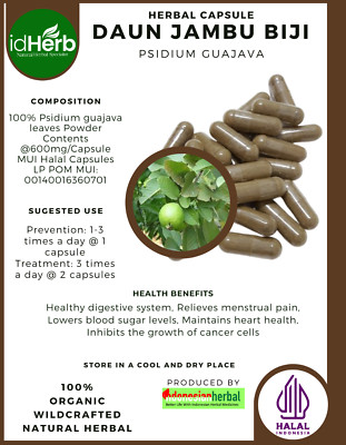 [idHerb] 100-800 Capsules Guava Leaves Psidium Guajava Organic WildCrafted