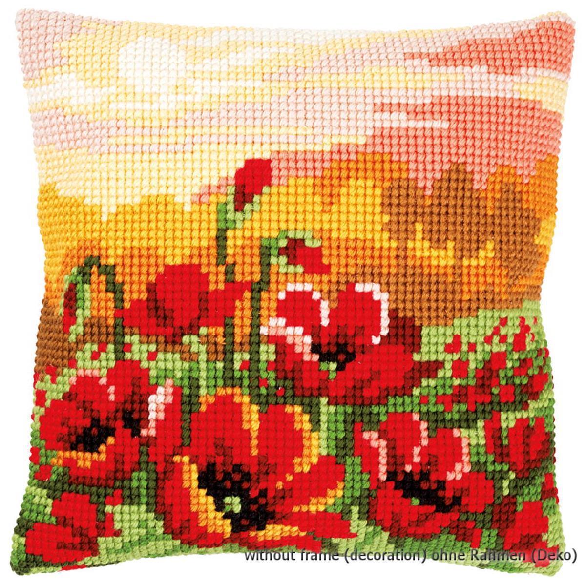 Vervaco stamped cross stitch kit cushion Poppies, DIY