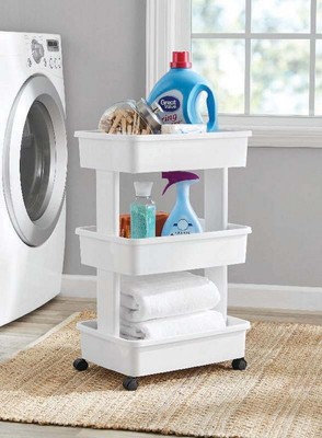 3-Tier Plastic Multi-Purpose Rolling Laundry Cart, Arctic White, Case Pack 1