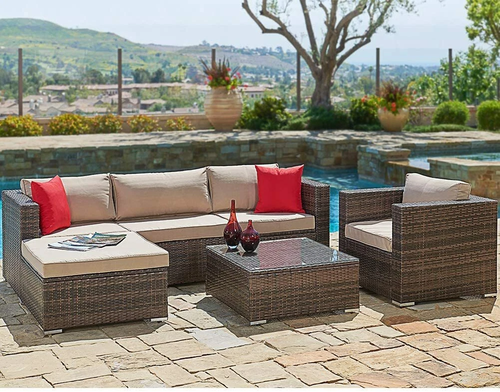 Suncrown outdoor patio furniture wicker clearance sofa seat and glass coffee table