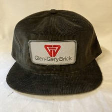 VTG Glen-Gery Brick Patch Snap Back Hat Corduroy Black USA Made Has Flaws FS!