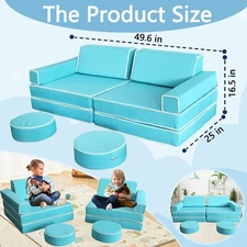 Kids Couch Sofa 10 Pcs Fold Couch Play Set Modular Foam Play Couch Waterproof