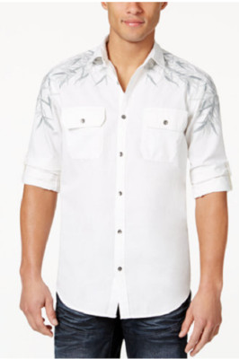 $65 INC International Concepts I.N.C. Men's Embroidered Shirt Cotton White - XXL