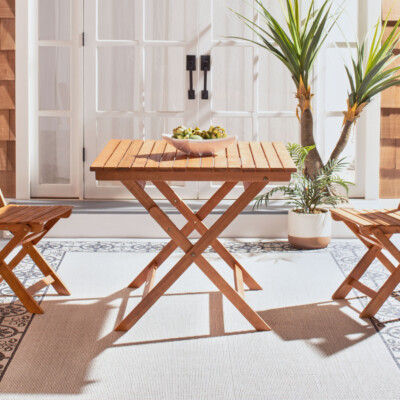 SAFAVIEH Outdoor Collection Kresler Folding Table | Natural |