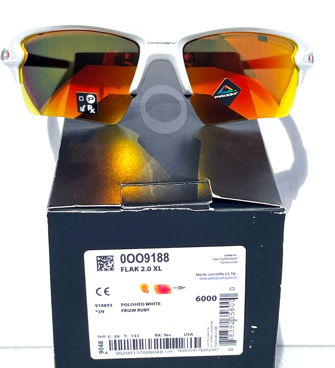 NEW Oakley FLAK 2.0 XL Shiny White PRIZM Ruby Lens Sunglass 9188