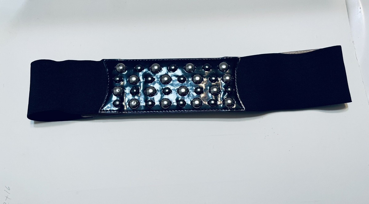 WHBM metallic studded stretch belt White House Black Market studded Belt Black Patent Leather  main image 2