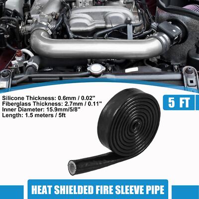 5/8'' ID x 5FT Car Hose Heat Shielded Fire Sleeve Silicone Coated Fiberglass Tape