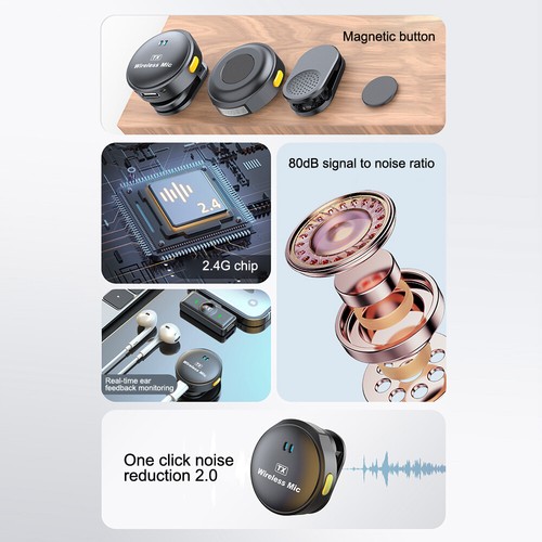 Wireless Lavalier Microphone Lapel Mic for iPhone Android Phone DSLR Camera US - Picture 10 of 25