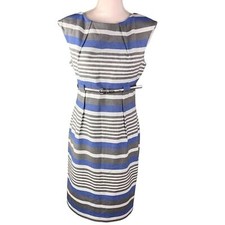 Calvin Klein Belted Sheath Dress Size 8 Striped Blue White Career Wedding Guest