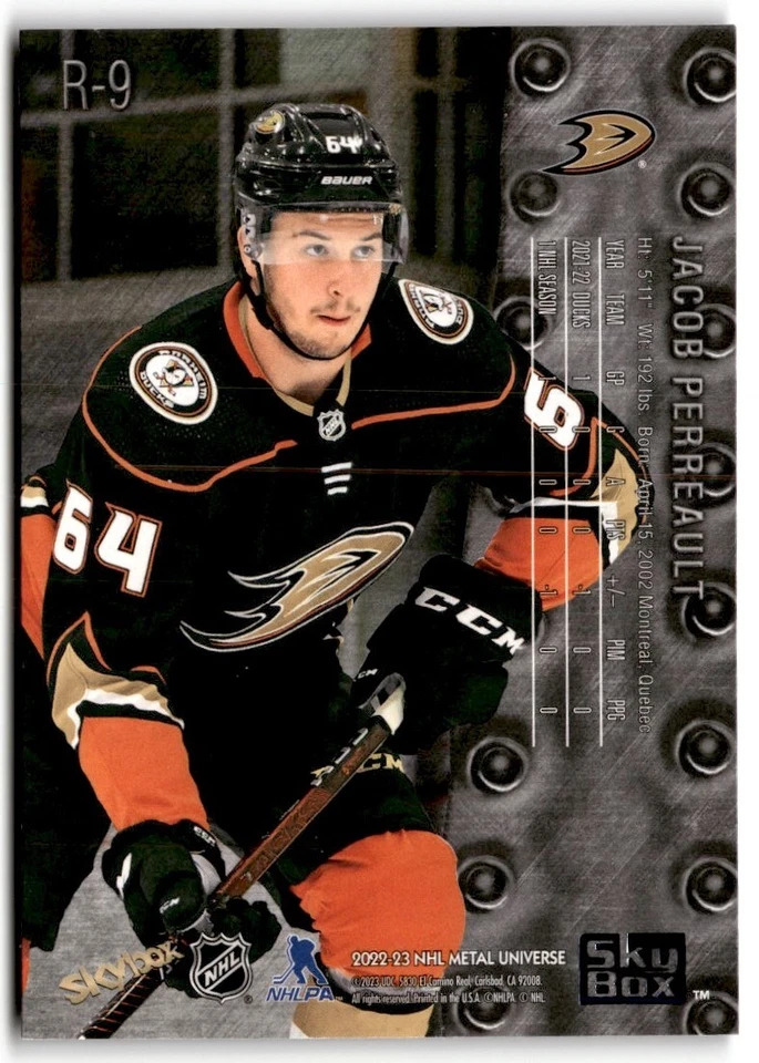 2022-23 SkyBox Metal Universe '98-99 Retro Jacob Perreault #R-9 Anaheim Ducks - Image 2 of 2