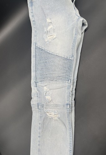 Bullhead Jeans Ribbed Stacked Skinny Mens 30X30 Light Wash Distressed Jeans Moto - Picture 7 of 8