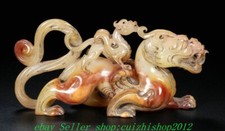 6.8'' Old Dynasty Natural Hetian Jade Carving Pixiu Brave troops Beast Statue