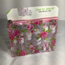 Woman’s Clear Zippered Travel Size Pouch Make Up Bag Pink Rose Floral Design