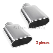 2 Pieces Stainless Steel Exhaust Tip Rolled Oval Slant 2.5" Inlet 5.5"x3" Outlet