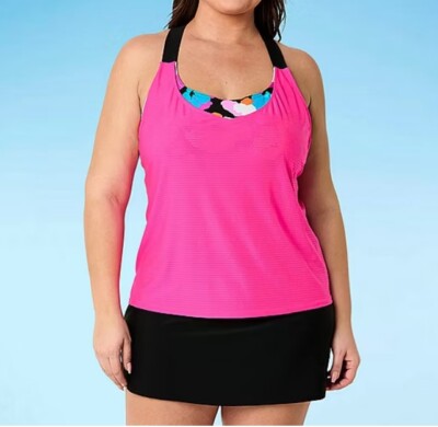 ZeroXposur Women's Plus Floral Tankini Swimsuit Top Size: 2X, Color:  Carnation