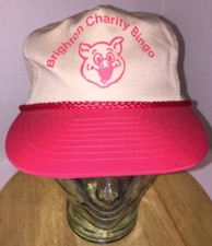 Vintage BRIGHTON CHARITY BINGO Pig Pork Hog OINK 80s 90s Hat Cap Snapback Rope