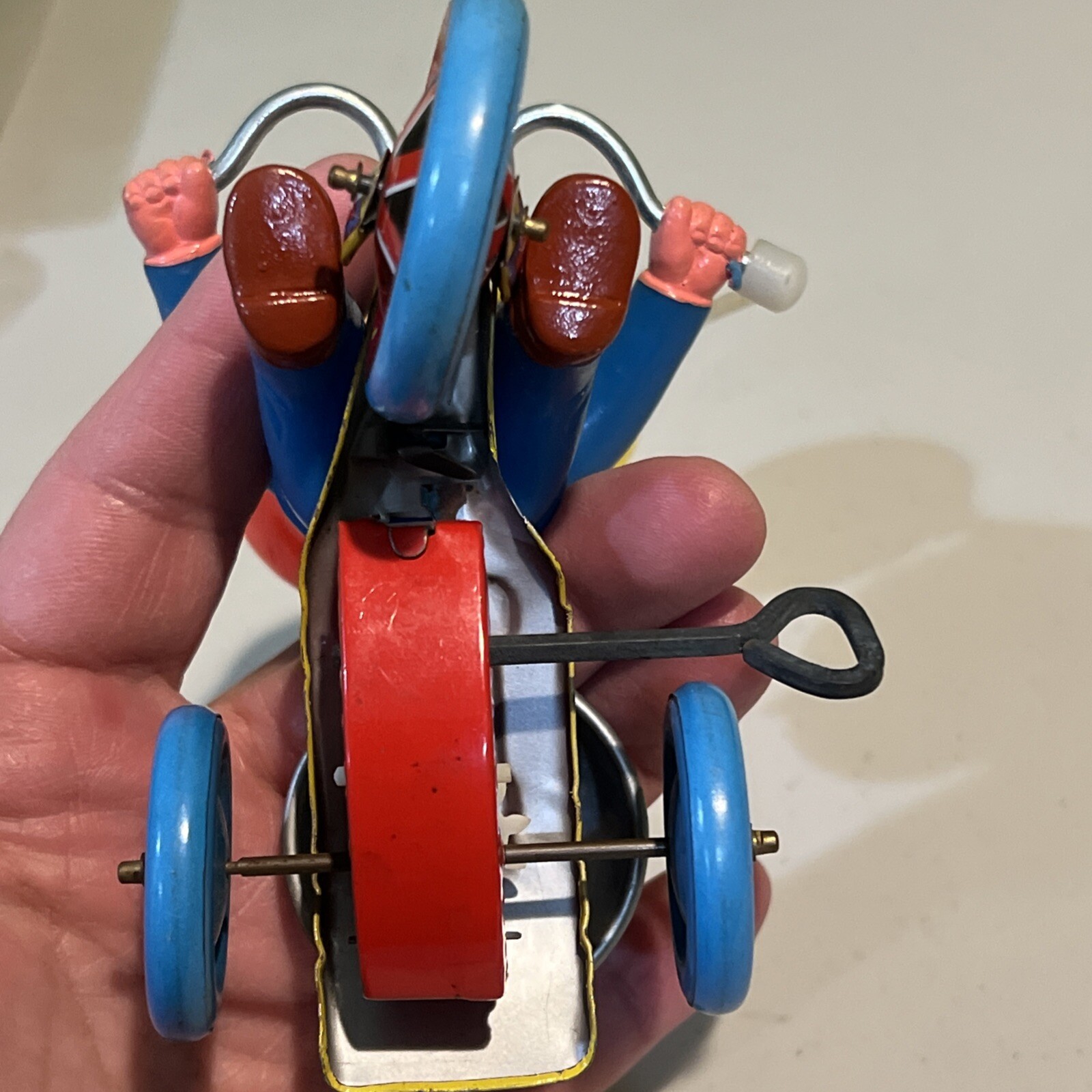 TIN LITHO WIND UP TOY- BOY RIDING TRICYCLE - WORKING - NICE