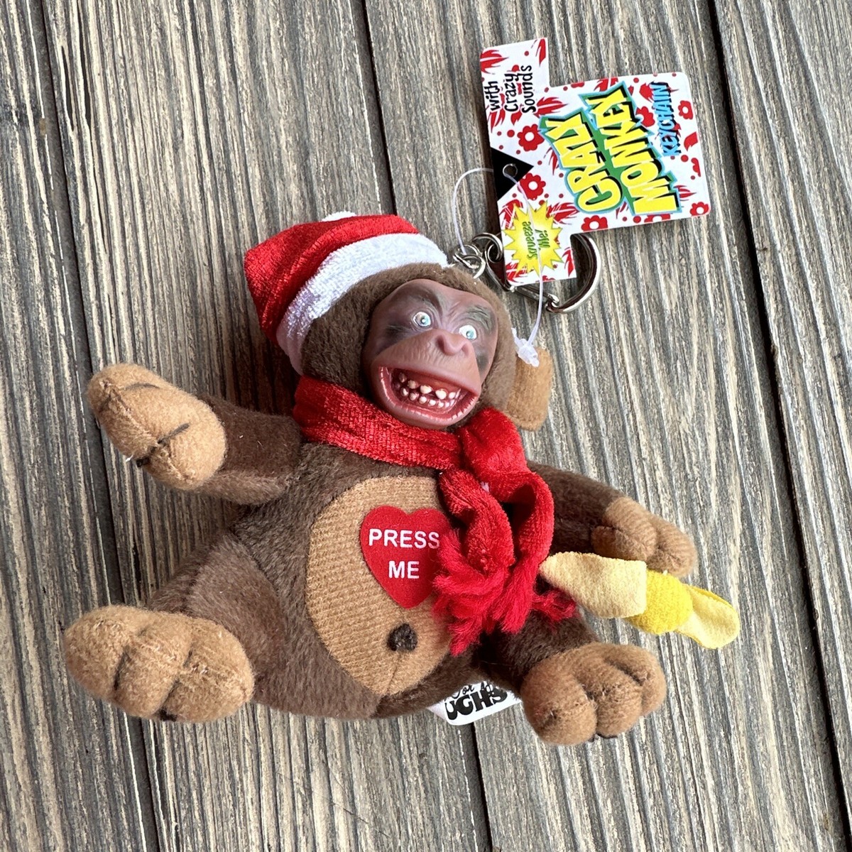Vintage Crazy Monkey Keychain Christmas Santa Makes Sound Laugh