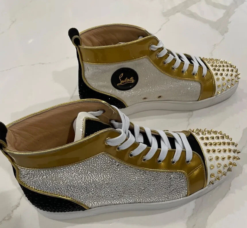 Christian Louboutin Crystal Embellished Glitter High Top Sneaker Men Size 12