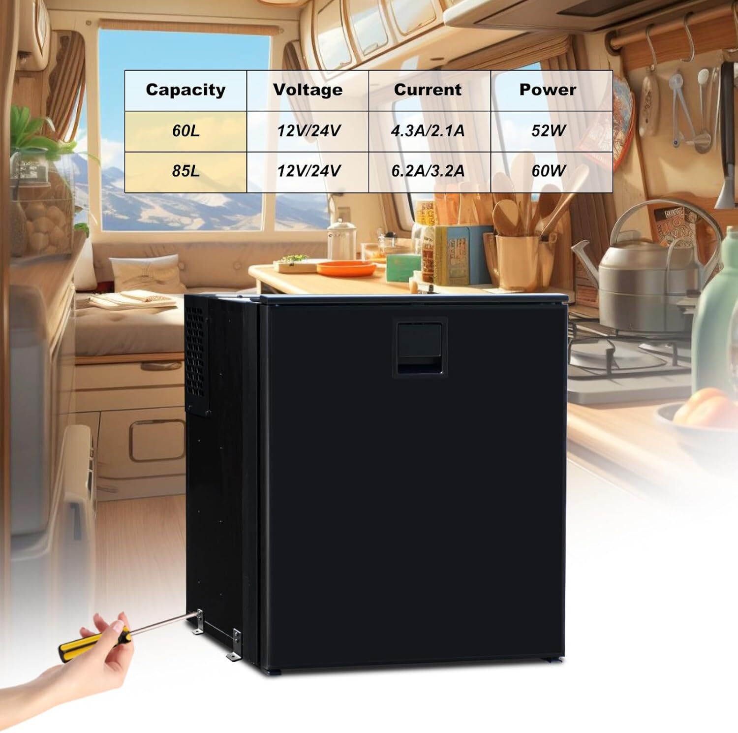 SMAD 2.2Cu.Ft/60L DC12/24V Compact Portable Car Mini Fridge Camping Refrigerator