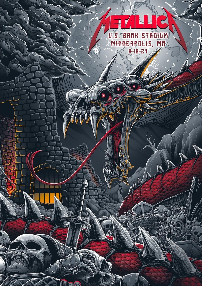 Metallica M72 North American Tour 2024 Merch Poster For Foxborough Chicago Minneapolis Edmonlon