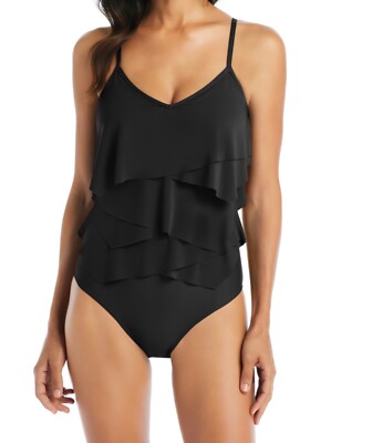Beyond Control Solid Citizen Tiered One Piece Swimsuit Black Size 6, MSRP $129