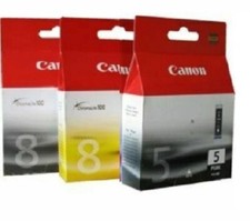 Set of 3 New Genuine Factory Sealed Canon 5 Blk 8 Blk Yel Inkjet Cartridges