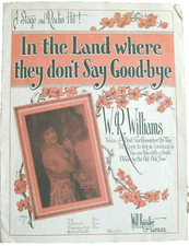 IN THE LAND WHERE THEY DON'T SAY GOODBYE - SHEET MUSIC - 1922 - W.R. WILLIAMS