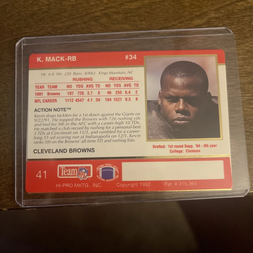 1992 Action Packed - #41 Kevin Mack - Image 2 of 4