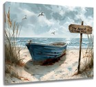 Vintage Boat Blue Ocean Coastal Beach Canvas Wall Art for Bathroom Living Room