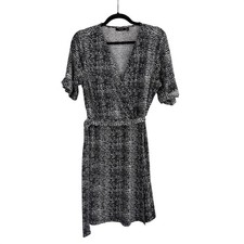 Apt. 9 Faux Wrap Dress Black White Abstract Geometric V-Neck XL Officewear