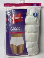 Hanes Tagless Panties Briefs Women  s Pack Of 6 White Pre-Shrunk Cotton Size 8