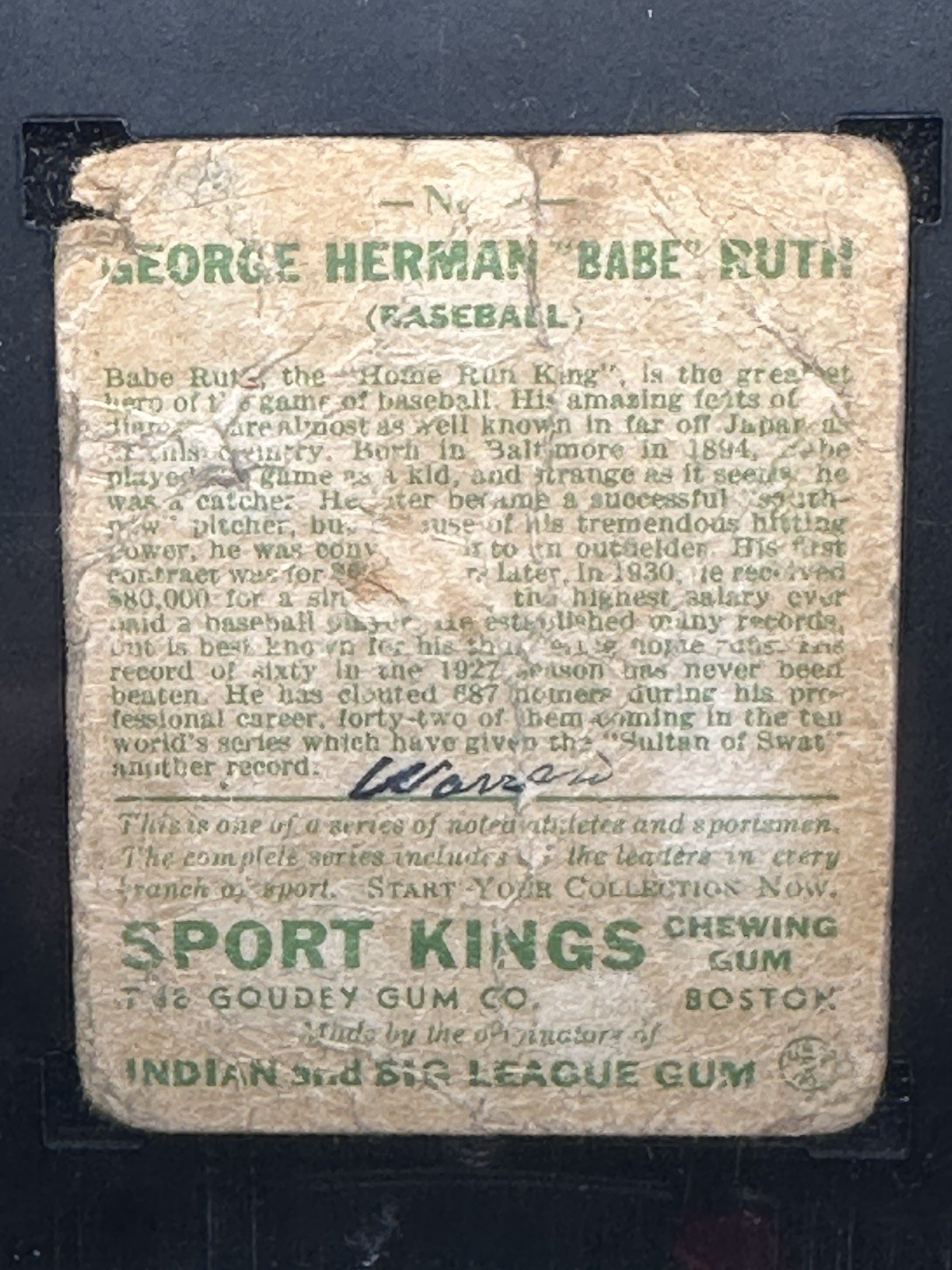 1933 Goudey Sport Kings Babe Ruth #2 Authentic Alt Freshly Graded HOF Beauty view 4