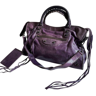 BALENCIAGA The City 115748 Purple Leather 2Way Shoulder