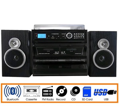 Trexonic 3-Speed Vinyl Turntable Home Stereo System with CD Player, Dual Cassett