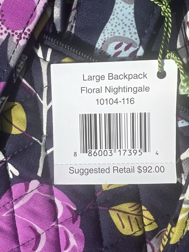 Vera Bradley Womens Multicolor Floral Nightingale Quilted Large Backpack $92 NEW - Picture 3 of 8