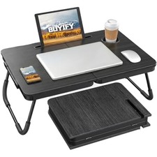 23.4" Foldable Lap Desk Bed Table with Cup Holder Tray,Black