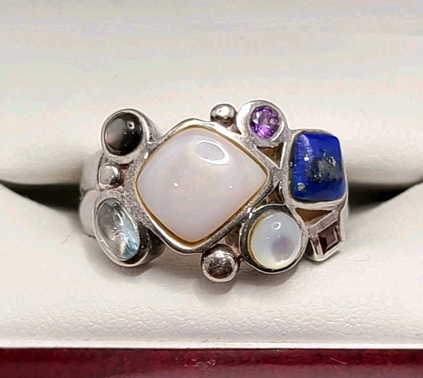 925 Sterling Silver Assorted Stones Ring Size 8.25 - image 1