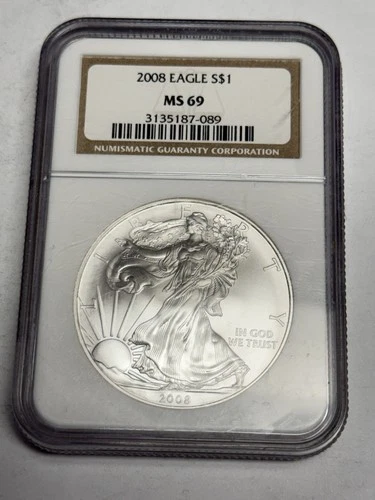 2008 NGC MS69 American Silver Eagle Dollar, $1 U.S. .999 ASE 1 oz