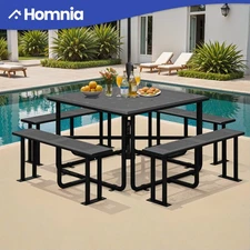 46" Heavy Duty Picnic Table Outdoor with Patio Bench Set & Umbrella Hole Black