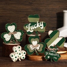 6 Pcs St. Patrick's Day Decorations Rustic Shamrock Wooden Sign Farmhouse Clover