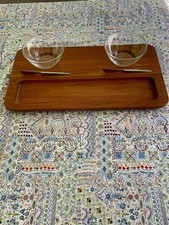 Vintage Mid Century Modern Dansk Teak Cheese Dip Board w 2 Knives/Spreaders Bowl