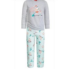 Kids Pre-Packaged Christmas Pajama Set 6-7 Warm Wishes Santa Tropical Grey 2pc