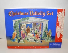 Vintage Christmas Nativity Set Colorful Cardboard Cut-Out Scenes Complete