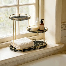 Bathroom Countertop Organizer, Gold Metal Vanity Storage Shelf with Glass Trays