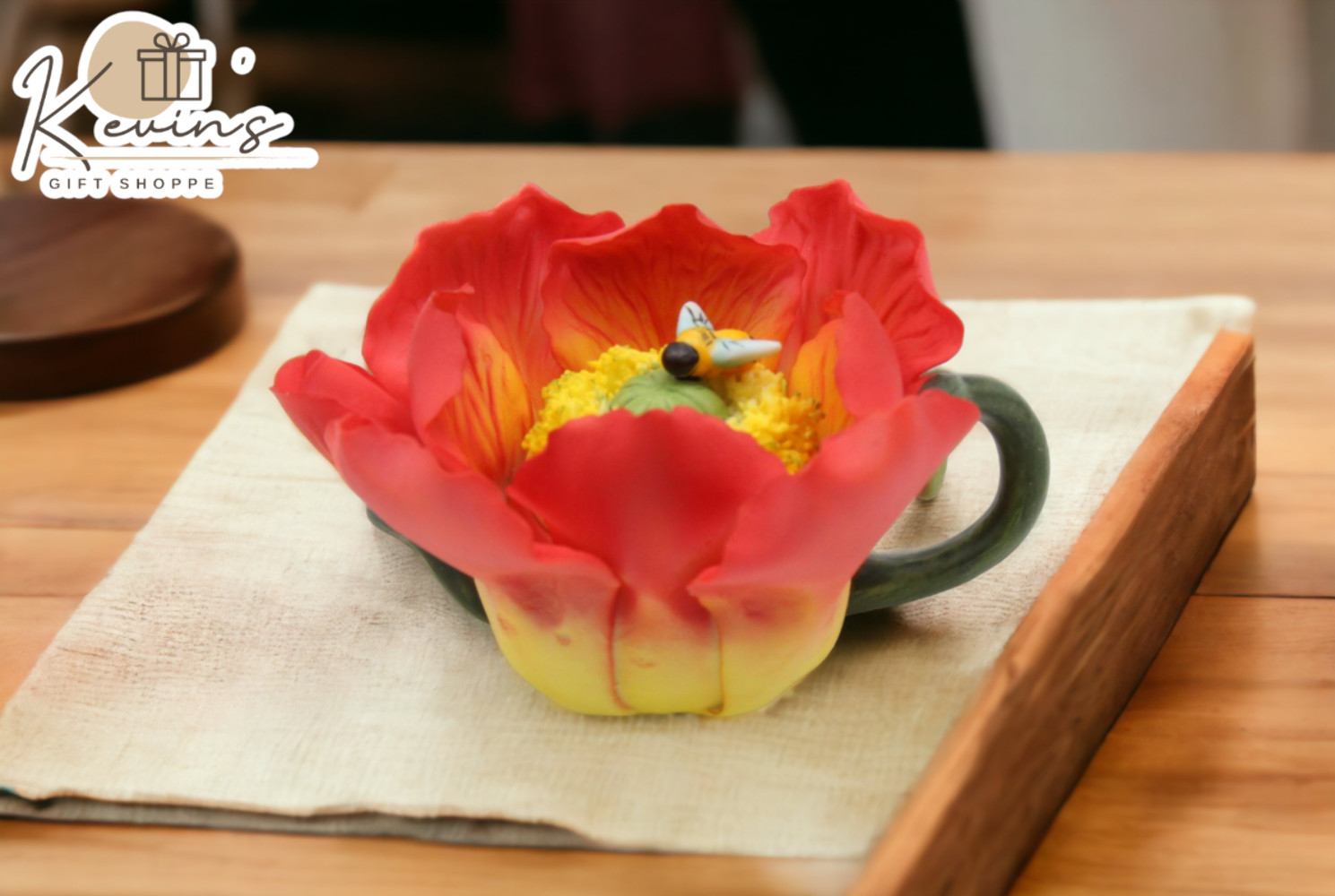 Mini Ceramic Poppy Flower with Bee Teapot Figurine, Gift for Her, Gift for Mom,