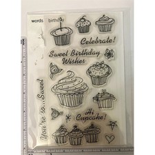Inkadinkado Birthday Cupcake Clear Stamps Set - 17 Pieces Crafting Scrapbooking